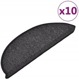 vidaXL Trapmatten - Antraciet - 10 stuks - 56x17x3 cm Trapmatten - Antislip Trappen - Geluidsisolerende Tapijt - Wasbare Trapmatten - Opvouwbare Trapmatten