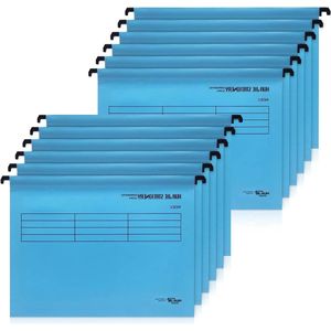 A4 ophangbestanden - 12 stuks met tabbladen en kaartinzetstukken - archivering map voor thuis en kantoor - blauw