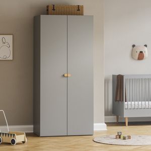 Petite Amélie ® Kledingkast Kinderkamer met 4 Planken & 2 Hangrail - Grijs - Kleerkast Slaapkamer (van Baby tot Tiener) - Veilig door Soft Close Deuren - H.206 x B.94 cm x D.61 cm