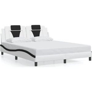 vidaXL - Bedframe - met - hoofdbord - kunstleer - zwart - en - wit - 160x200 - cm