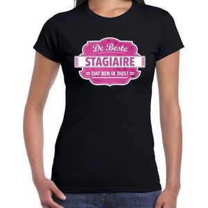 Cadeau t-shirt voor de beste stagiaire voor dames - zwart met roze - stagiaire's - kado shirt / kleding - verjaardag / collega M