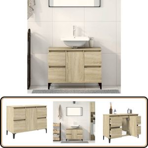 vidaXL Wastafelkast - 80x33x60 cm - Sonoma eikenkleur Wastafelkast - Wastafelkasten - Badkamer Wastafel Kast - Wastafelkastje