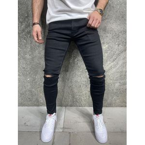 Mannen Stretchy Ripped Skinny Jeans Vernietigd Hole Slim Fit Denim Hoge Kwaliteit Jeans - W32