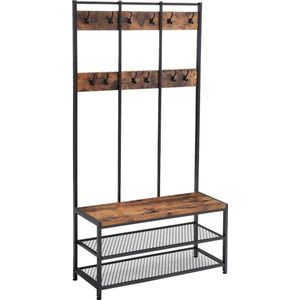 Furnstar kapstok met schoenenrek - 100x40x184 cm - Zwart - Bruin