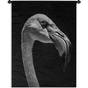 Wandkleed Dierenprofielen in Zwart-Wit - Dierenportret flamingo in zwart-wit Wandkleed katoen 90x120 cm - Wandtapijt met foto