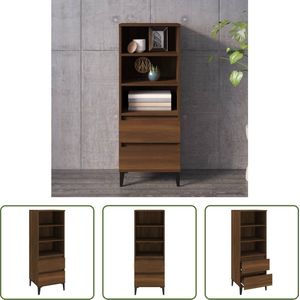 The Living Store Klassieke Hoge Kast - Bruineiken - 40 x 36 x 110 cm - Bewerkt hout