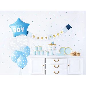 It's a Boy Decoratie Pakket | Jongen | kanonnen | Mini brandblusser | Slingers & Ballonnen | Voor Gender Reveal en Babyshower | Blauw rookkanon