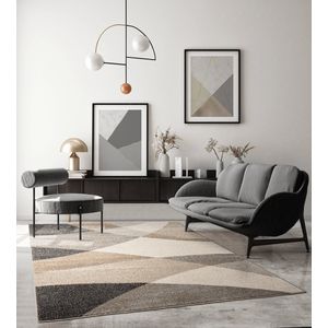 Modern design woon- of slaapkamer tapijt | Golvend patroon - Beige 120x160 | Binnen - The Carpet PEARL