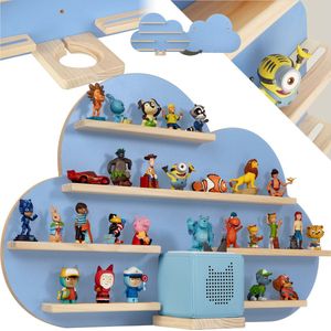 tectake® Wandrek MyLittleStory Cloud - voor 28 Tonies- Massief hout met magneetstrepen - Letterbak - Display - Blauw