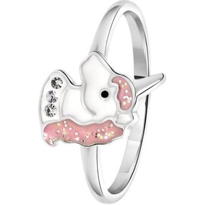 Lucardi Meisjes Kinder ring met plating - Dier - Kristal - Cadeau - Echt Zilver - Zilverkleurig