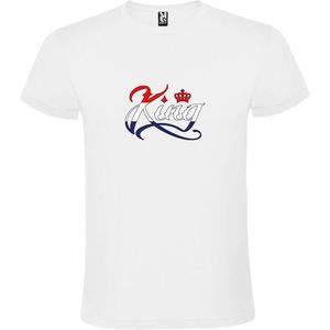 Wit T shirt met print van de tekst "" King “ Logo print Rood Wit Blauw size XXXL