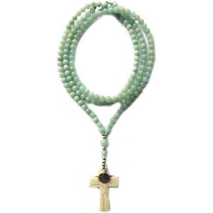 Heaven Eleven - Ibiza - dames ketting - Edelsteen amazoniet 6mm - kruisje van natuursteen - 80cm