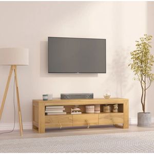 The Living Store TV-meubel Massief Teakhout - Zijkast met schap en 3 lades - Stevig blad - Afmetingen- 110 x 30 x 35 cm (B x D x H)