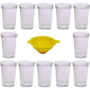 Jampotjes met deksel - Inmaakpotten kruidenpotten - 12 x kleine bekerpotje - 150 ml met wit deksel - Voorraaddozen set - Taarten in het glas - Trechter jampotjes met deksel