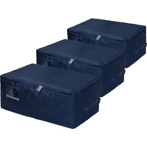 3 stuks, grote kledingrekken van 50 liter, opbergruimte onder het bed, opvouwbare organizertas voor dekbedden (blauw), wegwerp