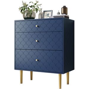 Merax Ladekast met 3 lades – Marineblauw met visgraatmotief – 75x40x89 cm – Moderne opbergkast voor slaapkamer of woonkamer