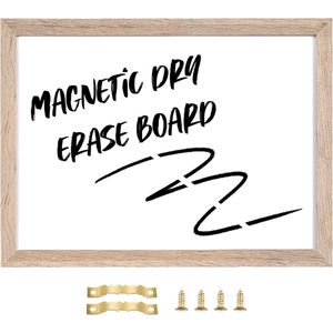 Magnetisch whiteboard met houten frame, klein whiteboard met droog afveegbare, hangende kleine whiteboard voor school, thuis, kantoor, 30 x 40 cm