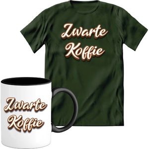 T-Shirtknaller T-Shirt met Koffiemok | Zwarte Koffie - Koffie Kleding | Heren / Dames Shirt met Mok Cadeau | Kleur groen | Maat M