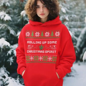 Lekker Waus Foute Kerst Hoodie Rood - Rolling Up Some Christmas Spirit - Maat 4XL - Kerst Outfit Dames & Heren
