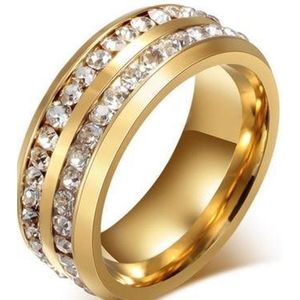 Schitterende Gold Plated dubbele rij Zirkonia Ring | Dames ring | Jonline | 20,75 mm. Maat 65