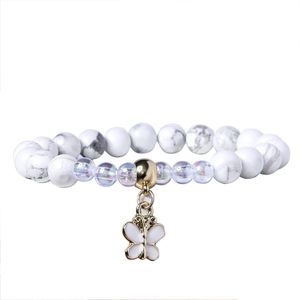 Rozenkwarts turquoise amethist natuurstenen armband kristal dames met vlinderbedel