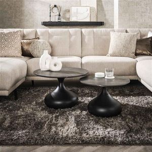 PS-Collection Drop Shape Set/2 Salontafels - 60x60x40cm - Zwart/Bruin - salontafels rond, salontafels, salontafel zwart, salon tafel, salontafel rond, salontafel industrieel, salontafel vierkant, salontafel marmer, salontafel wit