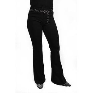 Basic flared broek | Broek dames | Inclusief riem | Aangesloten fit | Knoop- en ritssluiting | Kleur Zwart | Maat 38
