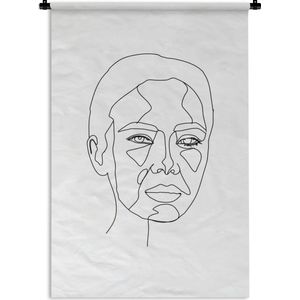 Wandkleed Line-art Vrouwengezicht - 16 - Line-art illustratie voorkant vrouwengezicht op een witte achtergrond Wandkleed katoen 120x180 cm - Wandtapijt met foto XXL / Groot formaat!