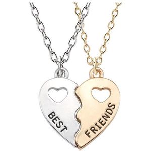 Bixorp Friends BFF Ketting voor 2 met Zilverkleurige & Goudkleurige helften Hartje