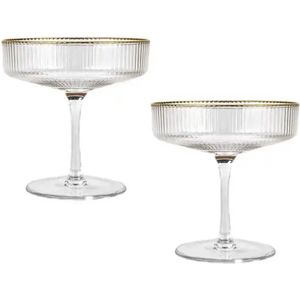 Cocktail glazen - 2 stuks - Doorzichtig met goud randje - Feestdagen - Martini - Mojito - Drink glas - Drinkglazen - Aestetic - Kerst - Champagne - cadeau - sinterklaas