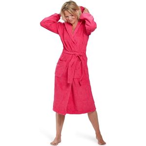 Dames badjas fuchsia roze - badstof katoen - sauna badjas capuchon - maat 2XL