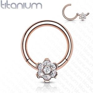 High Quality titanium clicker front flower gemmed 1.2x8mm rose gold plated