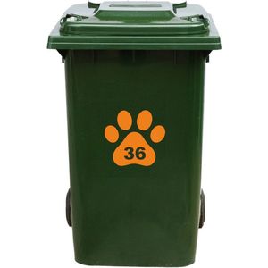 Kliko Sticker / Vuilnisbak Sticker - Hondenpoot - Nummer 36 - 18x16,5 - Oranje