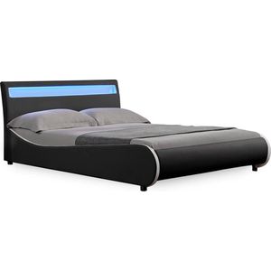 In And OutdoorMatch Bed Gwendolyn - LED - Bedframe - Kunstleer - 140x200 cm - Zwart - Modern design