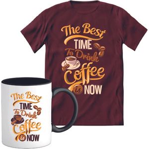 T-Shirtknaller T-Shirt met Koffiemok | Best Coffee Time - Koffie Kleding | Heren / Dames Shirt met Mok Cadeau | Kleur rood | Maat XXL