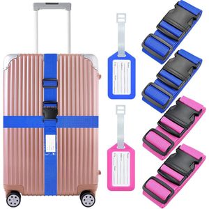 4 stuks kofferriem, kofferband, 4 x 2 m kofferband riem, kofferband met 2 stuks adreslabel koffer riem bagage strap antislip bagageband voor koffer
