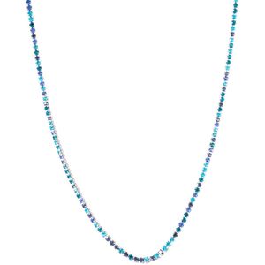 Nouka Dames Ketting met Blauwe Strass Stenen – Blauwe Multicolor Strass Steentjes - Zilverkleurig - Stainless Steel – Roestvrij Staal – Zilver Kleurig - Cadeau voor Vrouwen – Vriendin / Moederdag Cadeautje