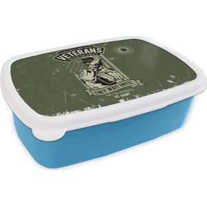 Broodtrommel Blauw - Lunchbox - Brooddoos - Vintage - Leger - Vlag - 18x12x6 cm - Kinderen - Jongen