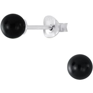 Joy|S - Zilveren 6 mm parel oorbellen - zwart