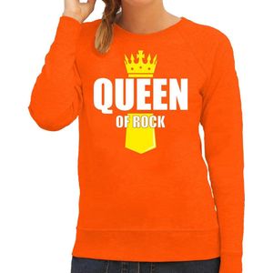 Koningsdag sweater Queen of rock met kroontje oranje - dames - Kingsday rock muziekstijl outfit / kleding / trui L