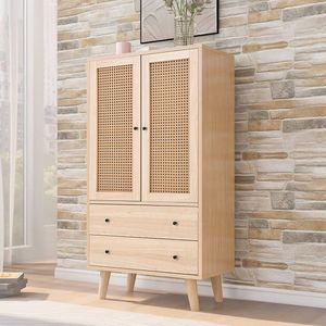 Multifunctionele Commode met 2 Deuren en 2 Laden - Rotan Dressoir voor Hal, Slaapkamer en Woonkamer