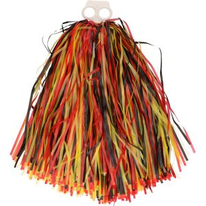 Cheerball/pompom - 1x - rood/geel/zwart - kunststof - 28 cm - cheerleader