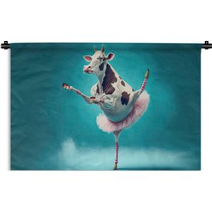 Wandkleed - Wanddoek - Koe - Ballet - Portret - Blauw - Dieren - Kind - 150x100 cm - Wandtapijt