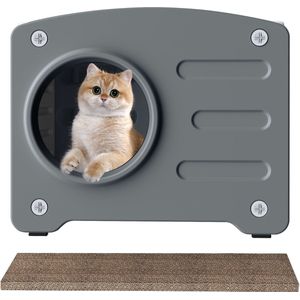 Aufun Buitenkattenhuis om te spelen en uit te rusten, Kattenhuis voor buiten, Onderdak, Waterdicht en weerbestendig, Robuust kattenhuis, Winterbestendig, Geïsoleerd, Gemakkelijk schoon te maken, Grijs en wit