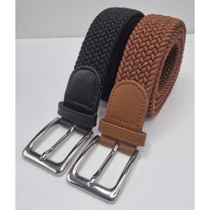 Elastische broekriem Stretch riem Vlecht riem Gevlochten riem Elastiek riem - unisex - Kleur 1-Lichtbruin 2-Zwart 115 CM 2 pack deal van SKB Fashion