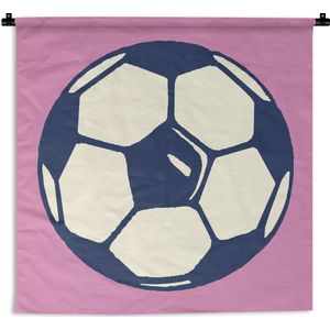 Wandkleed Voetbal illustratie - Een illustratie van een voetbal op een roze achtergrond Wandkleed katoen 60x60 cm - Wandtapijt met foto