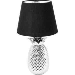 Navaris tafellamp in ananas design - Ananaslamp - 40 cm hoog - Decoratieve lamp van keramiek - Pineapple lamp - E27 fitting - Zilver/Zwart