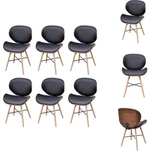 vidaXL Eetkamerstoelen - Set van 6 - Walnotenhouten frame - Beukenhouten poten - Kunstleren bekleding - Zwart - 50x50x81cm - Eetkamerstoel