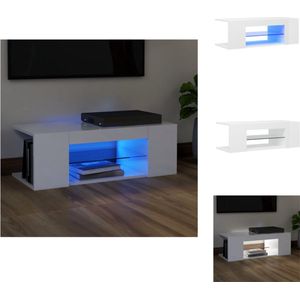 vidaXL TV-meubel LED-verlichting - Hifi-kast - RGB - Hoogglans wit - 90x39x30cm - Kast