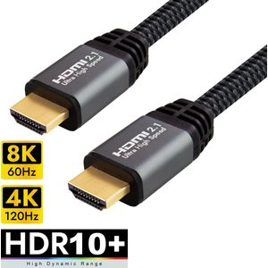 Qnected® HDMI 2.1 kabel 4 meter - Ultra High Speed - 4K 120Hz & 144Hz, 8K 60Hz Ultra HD - HDR10+, Dolby Vision - eARC - 48 Gbps - PS5 & Xbox Series X/S - Graphite Grey